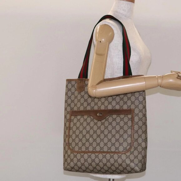 GUCCI GG Supreme Web Sherry Line Tote Bag PVC Beige - Picture 1 of 16
